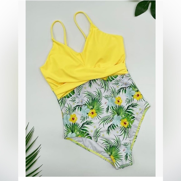 NWT V Neck Push Up One Piece Swimsuit Floral Print Bathing Plunging Swimwear - Picture 3 of 6